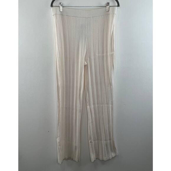 H&M Ivory Elastic Waist Pleated Wide Leg Pants Size L Large NEW - Picture 2 of 10